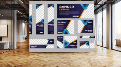 Abstract banner design web template Set, Horizontal header web banner. Modern Gradient Blue cover header background for website design, Social Media Cover ads banner, flyer, invitation card Wall mural