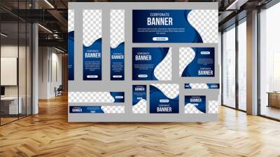 Abstract banner design web template Set, Horizontal header web banner. Modern Gradient Blue cover header background for website design, Social Media Cover ads banner, flyer, invitation card Wall mural