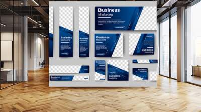 Abstract banner design web template Set, Horizontal header web banner. Modern Gradient Blue cover header background for website design, Social Media Cover ads banner, flyer, invitation card Wall mural