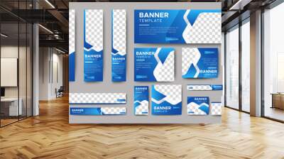 Abstract banner design web template Set, Horizontal header web banner. Modern Gradient Blue cover header background for website design, Social Media Cover ads banner, flyer, invitation card Wall mural