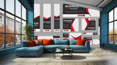 Abstract banner design web template Set, Horizontal header web banner. Modern Gradient Red and Black cover header background for website design, Social Media Cover ads banner, flyer, invitation card Wall mural