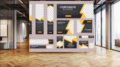 Abstract banner design web template Set, Horizontal header web banner. Modern Gradient yellow cover header background for website design, Social Media Cover ads banner, flyer, invitation card Wall mural