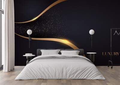 abstract shiny color gold wave design element. Abstract shiny color gold wave design element with glitter effect on dark background. Wall mural