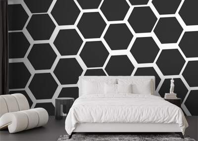 Abstract white and black hexagon technology lines background. Abstract white and grey color hexagonal geometric background with copy space. Abstract white lines background. Wall mural