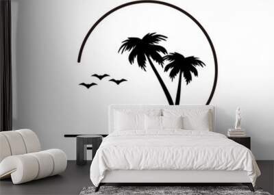 Beach with palm tree icon logo design template vector Wall mural