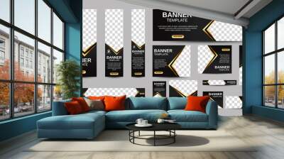 Black and gold Banner templates set with standard size for web. Business banner with place for photos for Social Media, Cover ads banner, flyer, invitation card. Vector EPS 10 Wall mural