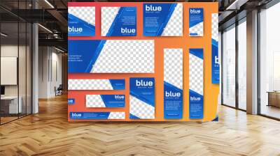 Blue web banner template vector design. Ads banner set bundle with space for images. Wall mural