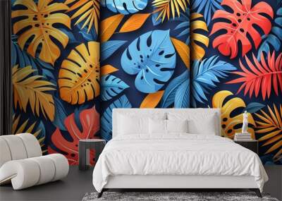 bright funny seamless patterns with abstract leaves. design Wall mural