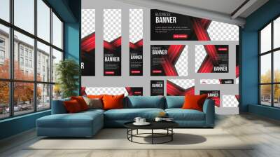 Business banner design web template Set, Horizontal header web banner. Black and red. cover header background for website design, Social Media Cover ads banner, flyer, invitation card Wall mural