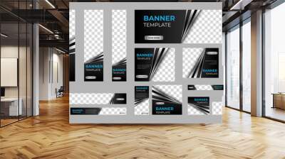 Business banner design web template Set, Horizontal header web banner. Black and silver. cover header background for website design, Social Media Cover ads banner, flyer, invitation card	 Wall mural