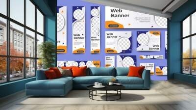 Business banner design web template Set, Horizontal header web banner. Blue and White. cover header background for website design, Social Media Cover ads banner, flyer, invitation card Wall mural