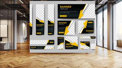 Business banner design web template Set, Horizontal header web banner. Modern Gradient Black and yellow cover header background for website. Social Media Cover ads banner, flyer, invitation card Wall mural