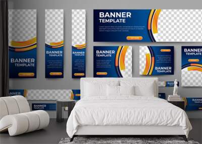 Business banner design web template Set, Horizontal header web banner. Modern Gradient Blue and yellow cover header background for website. Social Media Cover ads banner, flyer, invitation card Wall mural