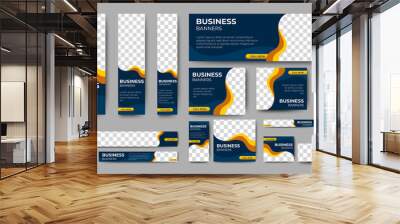 Business banner design web template Set, Horizontal header web banner. Modern Gradient Blue and yellow cover header background for website. Social Media Cover ads banner, flyer, invitation card
 Wall mural