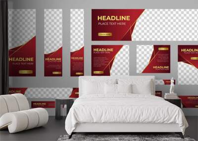 Business banner design web template Set, Horizontal header web banner. Red and Gold. cover header background for website design, Social Media Cover ads banner, flyer, invitation card
 Wall mural