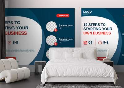 Business Steps Conference live webinar banner invitation and social media post template. Abstract Black background cover. Business webinar invitation design.
 Wall mural