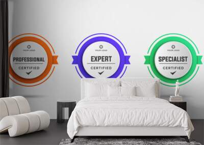 Certified badge logo design for company training badge certificates to determine based on criteria. Set bundle certify colorful vector illustration template. Wall mural