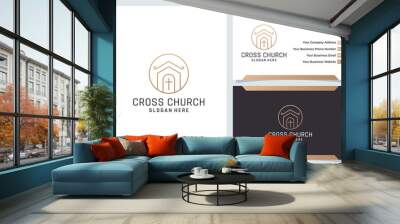 Church line icon, vector pictogram of catholic chapel building. Religious house illustration, sign for christian logo. Wall mural