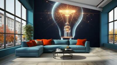 clear detailed incandescent light bulb with a visible filament glowing on dark background Wall mural