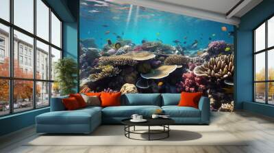 coral reef and fish HD 8K wallpaper Stock Photographic Image Wall mural