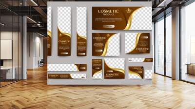 Cosmetic banner design web template Set, Horizontal header web banner. Red and Gold cover header background for website design, Social Media Cover ads banner, flyer, invitation card Wall mural