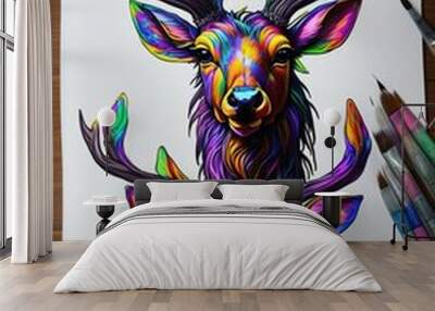 Deer head Paint Color Spalsh generative ai Wall mural