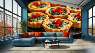 Fresh Spinach Tarts Topped with Diced Tomatoes Wall mural