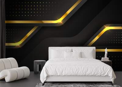 Futuristic luxurious dark background with golden abstract shapes. Modern vector illustration. Wall mural