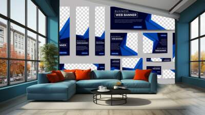 Gradient Blue Banner templates set with standard size for web. Business banner with place for photos for Social Media, Cover ads banner, flyer, invitation card. Vector EPS 10 Wall mural