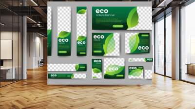 Green banner design web template Set, Horizontal header web banner. Modern Gradient green cover header background for website design, Social Media Cover ads banner, flyer, invitation card
 Wall mural