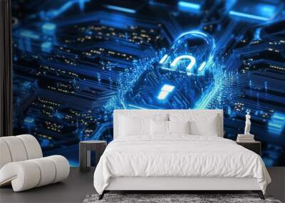 Cyber security and data protection, internet network security Wall mural