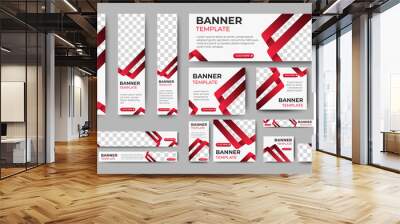 Modern banner design web template Set, Horizontal header web banner. Gradient Red and white cover header background for website. Social Media Cover ads banner, flyer, invitation card Wall mural