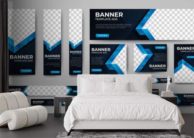 Modern banner design web template Set, Horizontal header web banner. Modern Gradient Blue cover header background for website design, Social Media Cover ads banner, flyer, invitation card Wall mural