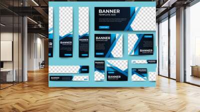 Modern banner design web template Set, Horizontal header web banner. Modern Gradient Blue cover header background for website design, Social Media Cover ads banner, flyer, invitation card Wall mural