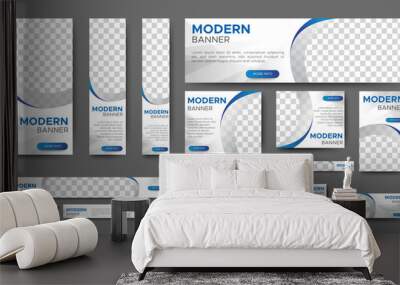 Modern banner design web template Set, Horizontal header web banner. Modern white and Blue cover header background for website design, Social Media Cover ads banner, flyer, invitation card Wall mural