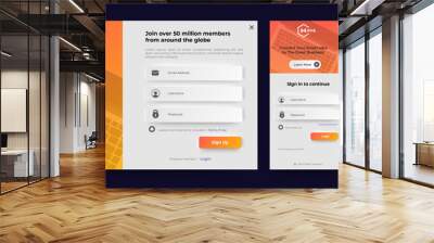 Modern Login form template with orange color. Mobile Registration and login forms page. Professional web design, full set of elements. User-friendly design materials. Wall mural