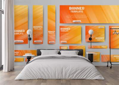 modern orange banner design web template set, horizontal header web banner. gradient yellow cover he Wall mural