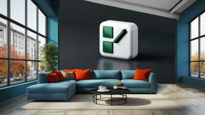 3D Render of a White Square with a Green Checkmark and Two Green Squares Wall mural