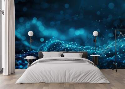 Abstract Blue Network with Glowing Dots and Lines Wall mural