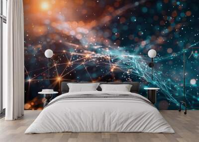 Abstract Network of Interconnected Glowing Points and Lines Wall mural