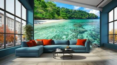 Clear Waters and Vibrant Nature: A Tropical Beach Paradise Wall mural