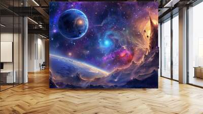 Cosmic Galaxy Banner: Stunning Space View with Planets Wall mural