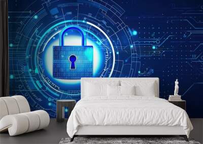 Digital Security System with a Padlock at the Center Wall mural