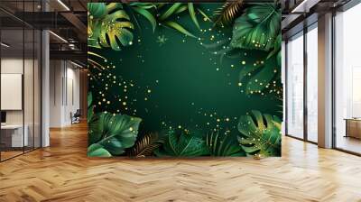 Lush Green Tropical Leaves with Golden Accents Wall mural