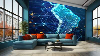 South America Digital Map: Cyber Technology and Global Network Connectivity Wall mural