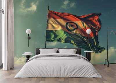 The Indian National Flag Fluttering in the Wind Wall mural