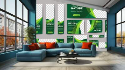 Nature banner design web template Set, Horizontal header web banner. Modern Gradient green cover header background for website design, Social Media Cover ads banner, flyer, invitation card Wall mural