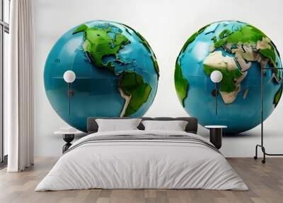 Planet earth globe isolated on white background Blue and green realistic world Wall mural