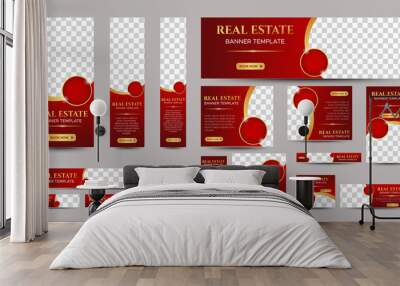 Real Estate web banner design template Set with red background. Vertical, Horizontal and Square banners with standard size and place for photos. Vector design EPS 10	 Wall mural