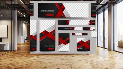 Red and Black Web banners templates, standard sizes with space for photo, modern design. vector Wall mural